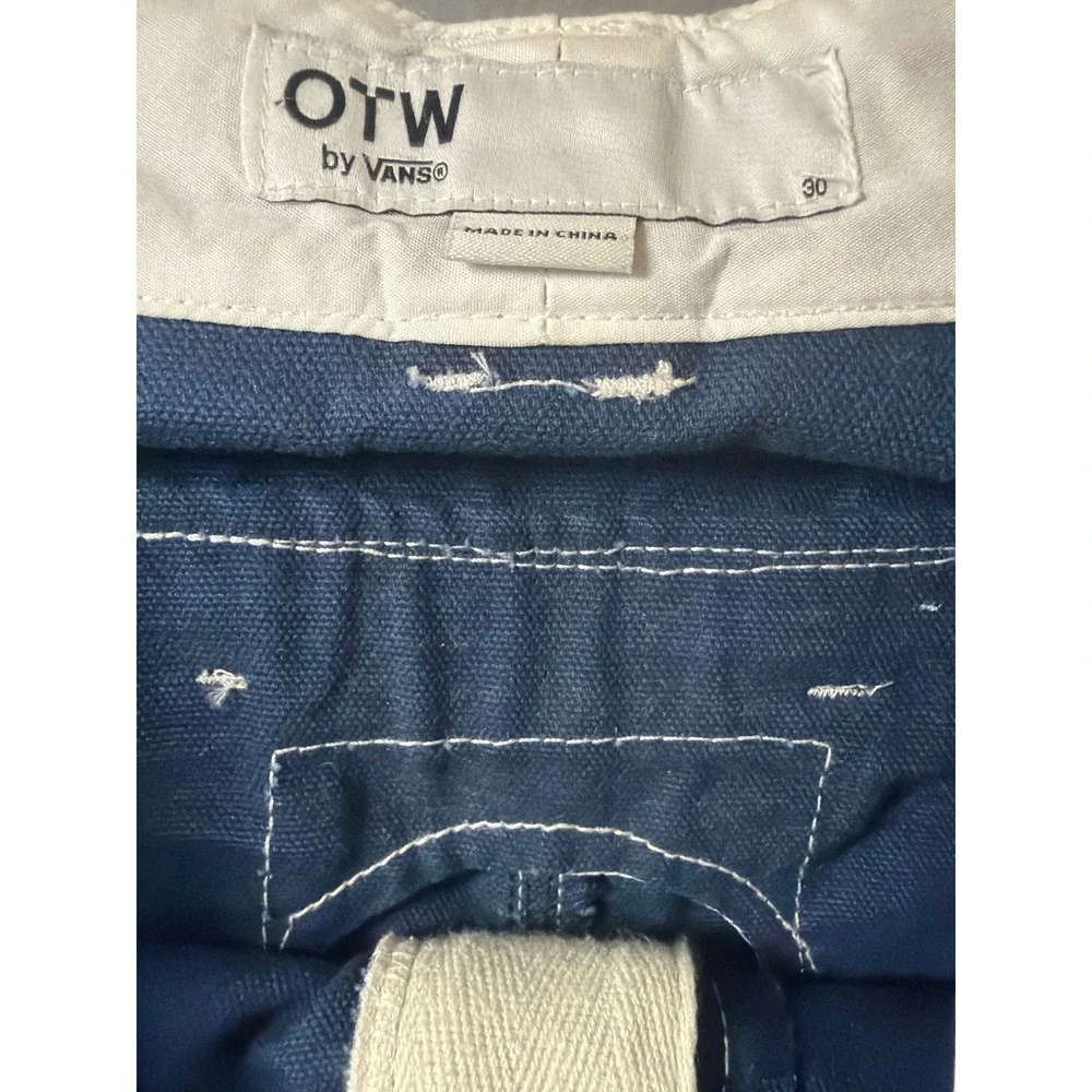 OTW by Vans Double Knee Carpenter Pants Mens 30 Navy Grid Waffle Contrast Stitch